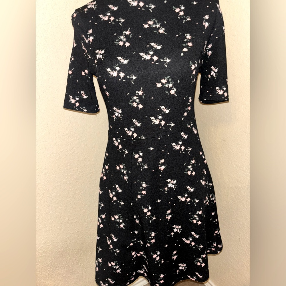 H&M Divided Black Floral Mini Dress, Size 8